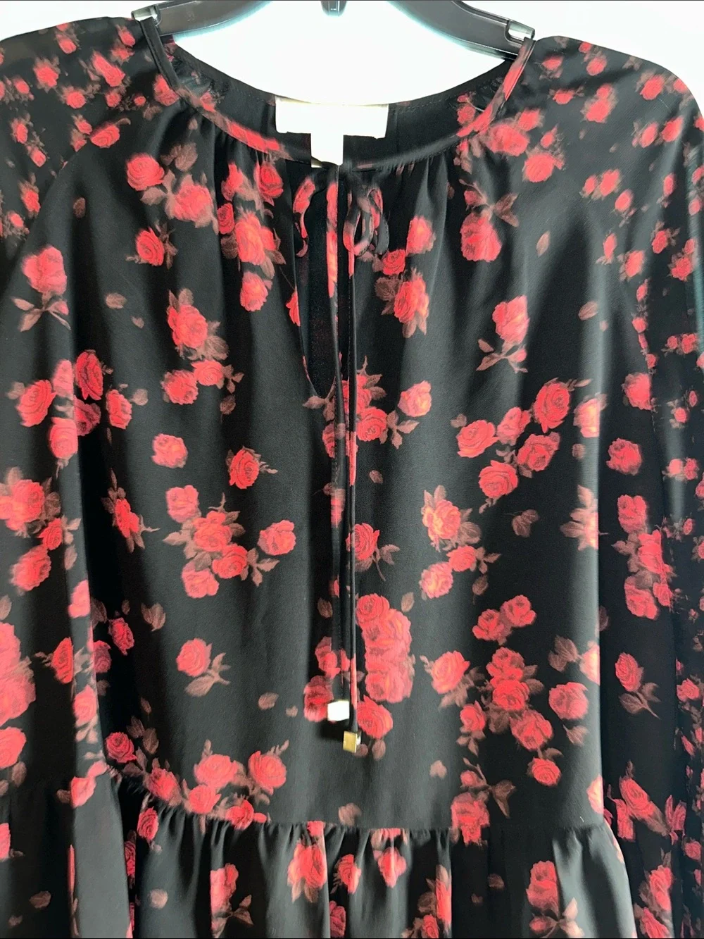 Michael Kors Black Blouse with Red Rose Print